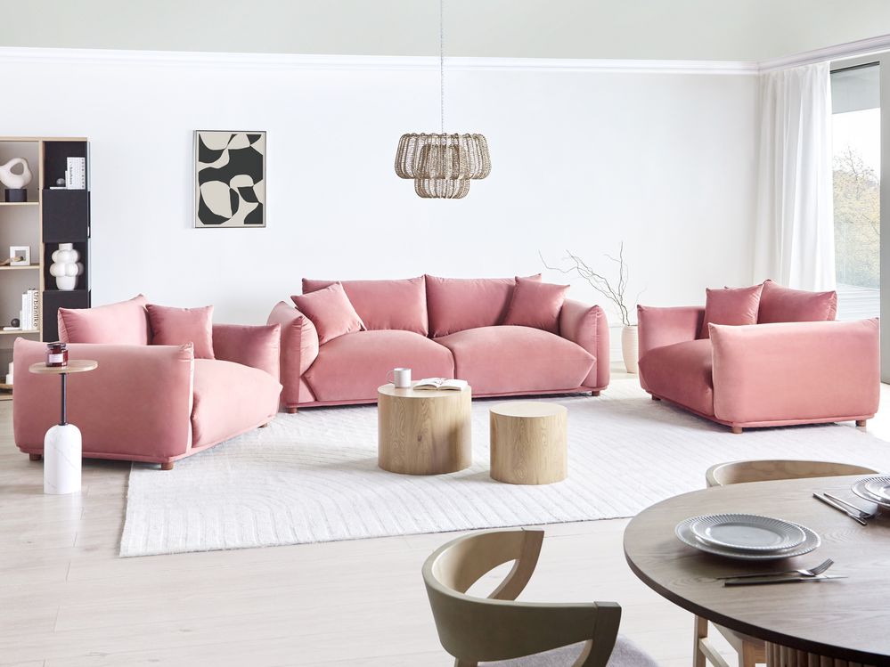 Set di divani in velluto rosa a 5 posti con cuscini e poltrone Divano da soggiorno