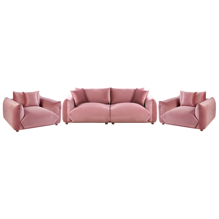 Set di divani in velluto rosa a 5 posti con cuscini e poltrone Divano da soggiorno