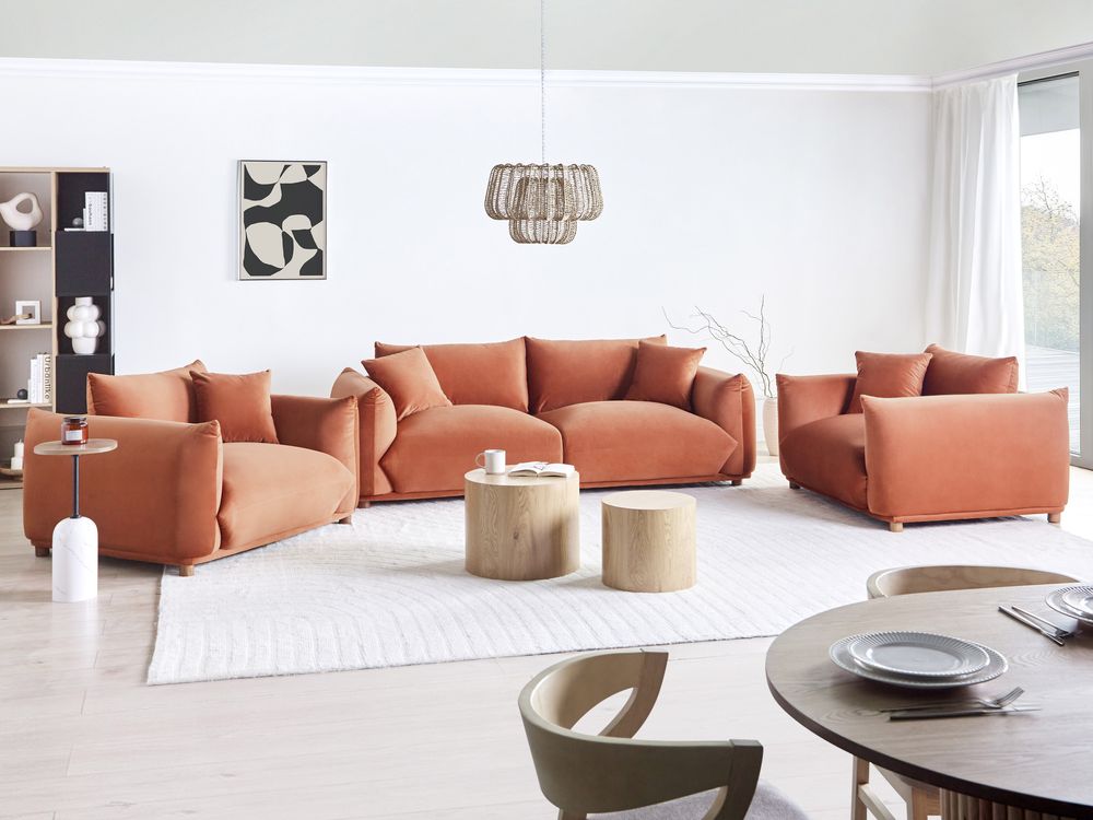 Set di divani in velluto marrone dorato a 5 posti con cuscini e poltrone Divano da soggiorno