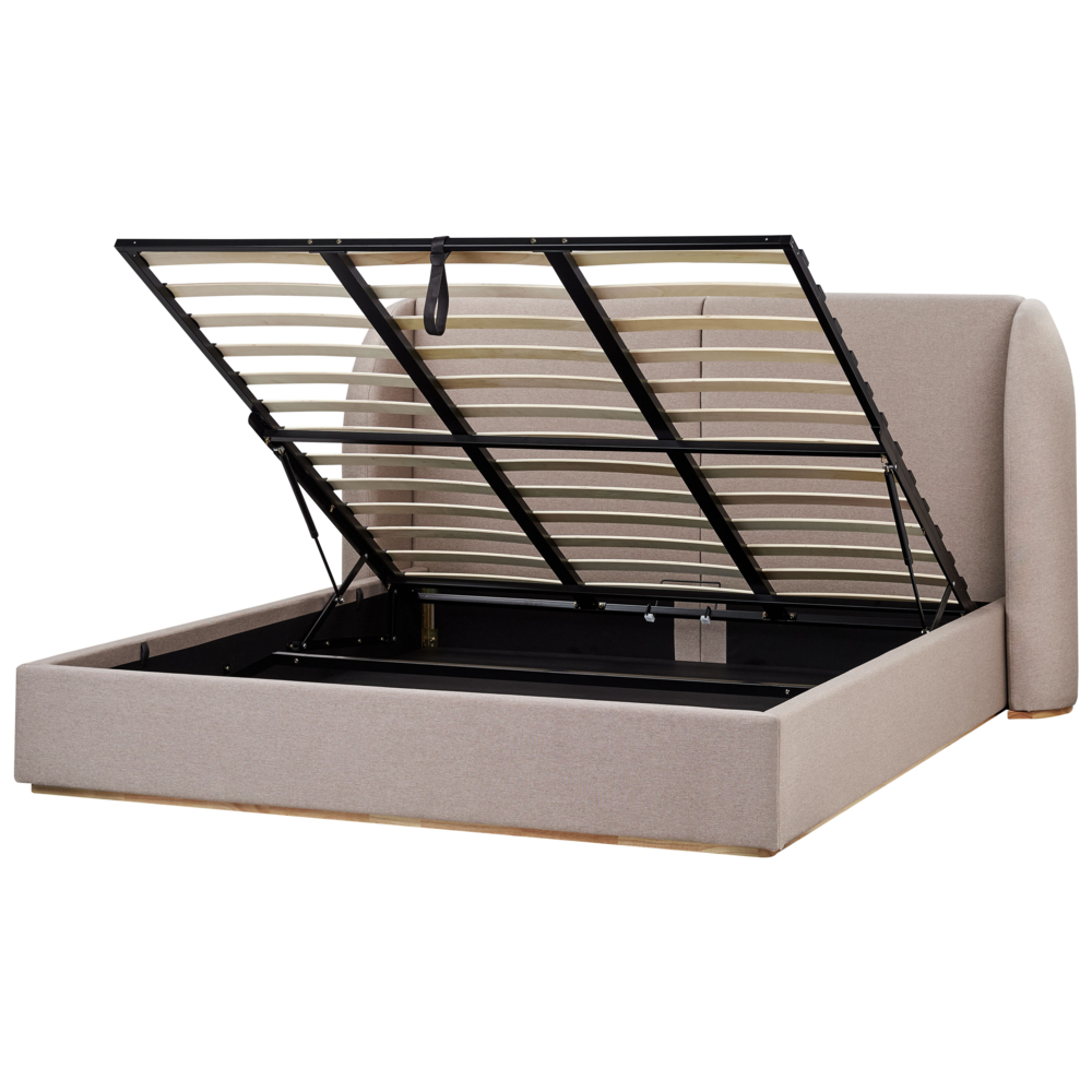 Letto matrimoniale con contenitore rivestito in tessuto tortora con ampia testata 180 x 200 cm camera da letto elegante