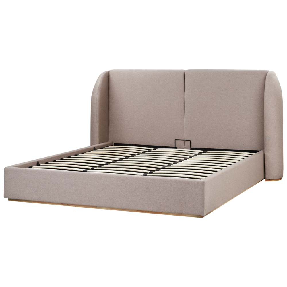 Letto matrimoniale con contenitore rivestito in tessuto tortora con ampia testata 180 x 200 cm camera da letto elegante