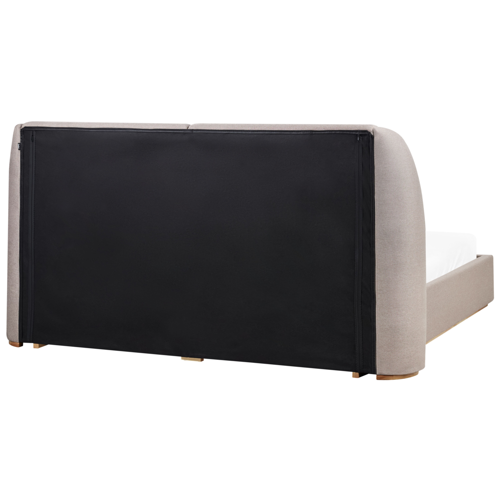 Letto matrimoniale con contenitore rivestito in tessuto tortora con ampia testata 180 x 200 cm camera da letto elegante