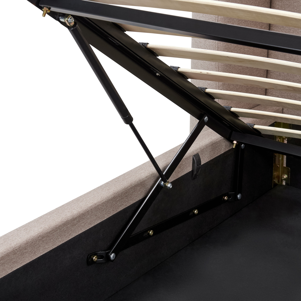 Letto matrimoniale con contenitore rivestito in tessuto tortora con ampia testata 180 x 200 cm camera da letto elegante