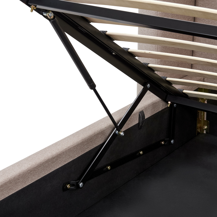 Letto matrimoniale con contenitore rivestito in tessuto tortora con ampia testata 180 x 200 cm camera da letto elegante