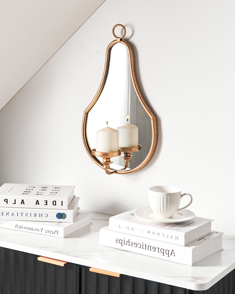Portacandele da parete in metallo con specchio dorato decorazione elegante