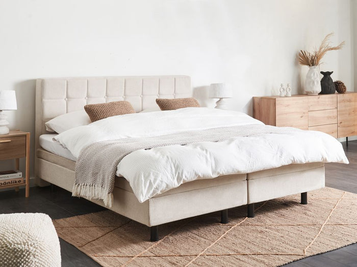 Letto moderno regolabile elettricamente con telecomando in tessuto beige chiaro 160 x 200 cm