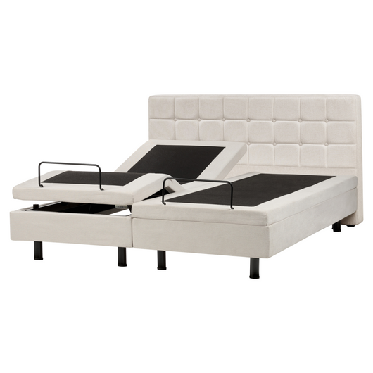 Letto moderno regolabile elettricamente con telecomando in tessuto beige chiaro 160 x 200 cm