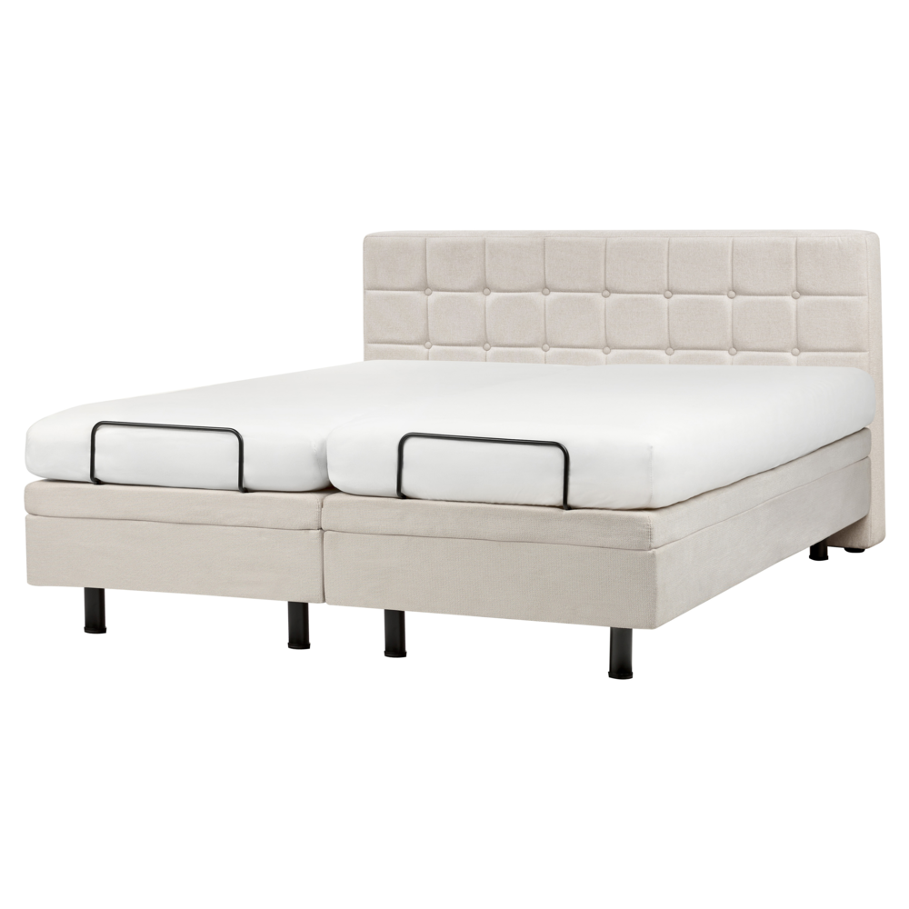 Letto moderno regolabile elettricamente con telecomando in tessuto beige chiaro 160 x 200 cm