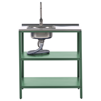 Mobile da giardino in acciaio con lavello a leva  con ripiani in acciaio inox nero 80x50x92 cm 2 ripiani con top Cucina da giardino da pranzo