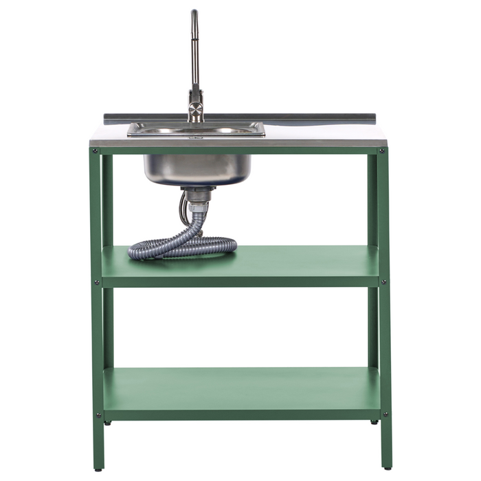 Mobile da giardino in acciaio con lavello a leva  con ripiani in acciaio inox nero 80x50x92 cm 2 ripiani con top Cucina da giardino da pranzo