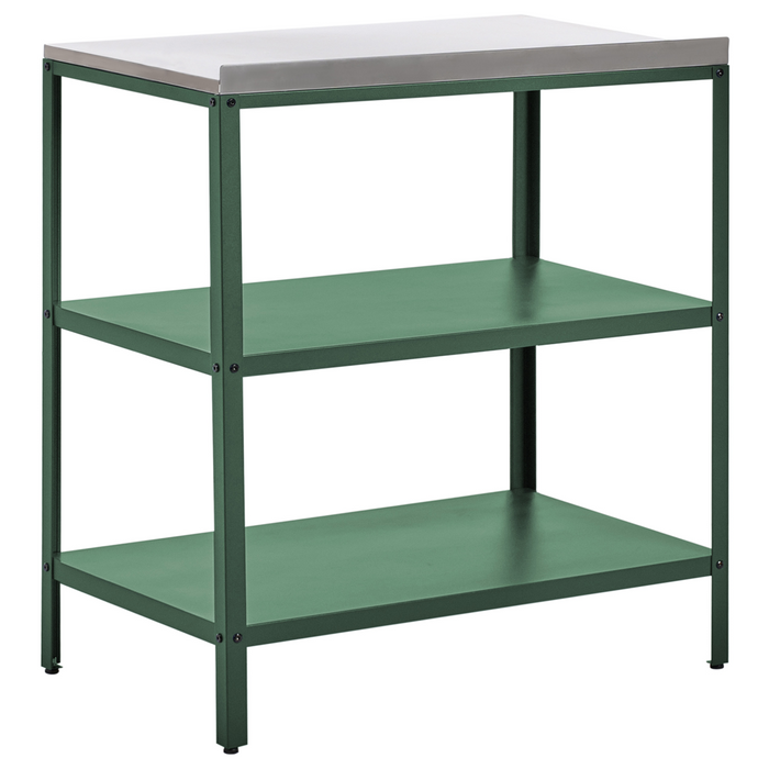 Isola da esterno in acciaio inox verde 80 x 50 x 92 cm 2 ripiani con top Cucina da giardino da pranzo