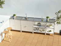 Set cucina da esterno 4 elementi in acciaio inox bianco 2 armadietti da cucina 2 console portaoggetti con lavello cucina da esterno