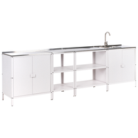 Set cucina da esterno 4 elementi in acciaio inox bianco 2 armadietti da cucina 2 console portaoggetti con lavello cucina da esterno