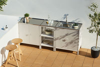 Set di cucina da esterno composto 3 elementi in acciaio bianco 2 armadietti con lavello leva singola cucina da esterno