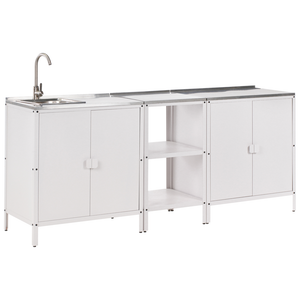 Set di cucina da esterno composto 3 elementi in acciaio bianco 2 armadietti con lavello leva singola cucina da esterno