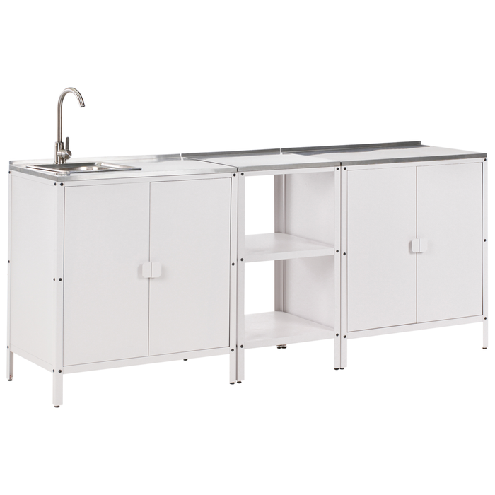 Set di cucina da esterno composto 3 elementi in acciaio bianco 2 armadietti con lavello leva singola cucina da esterno
