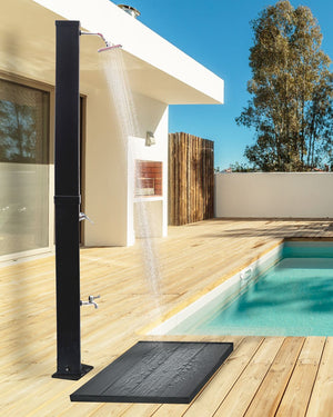 Doccia da esterno con miscelatore da esterno in acciaio inox nero con funzione pioggia alimentato ad energia solare Giardino moderno