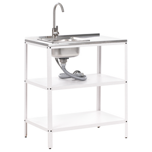 Set cucina da esterno 4 elementi in acciaio inox bianco 3 armadietti lavello a leva cucina da esterno