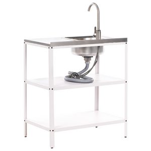 Set cucina da esterno 4 elementi in acciaio inox bianco 3 armadietti lavello a leva cucina da esterno