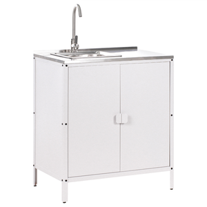 Set cucina da esterno 4 elementi in acciaio inox bianco 2 armadietti da cucina 2 console portaoggetti con lavello cucina da esterno