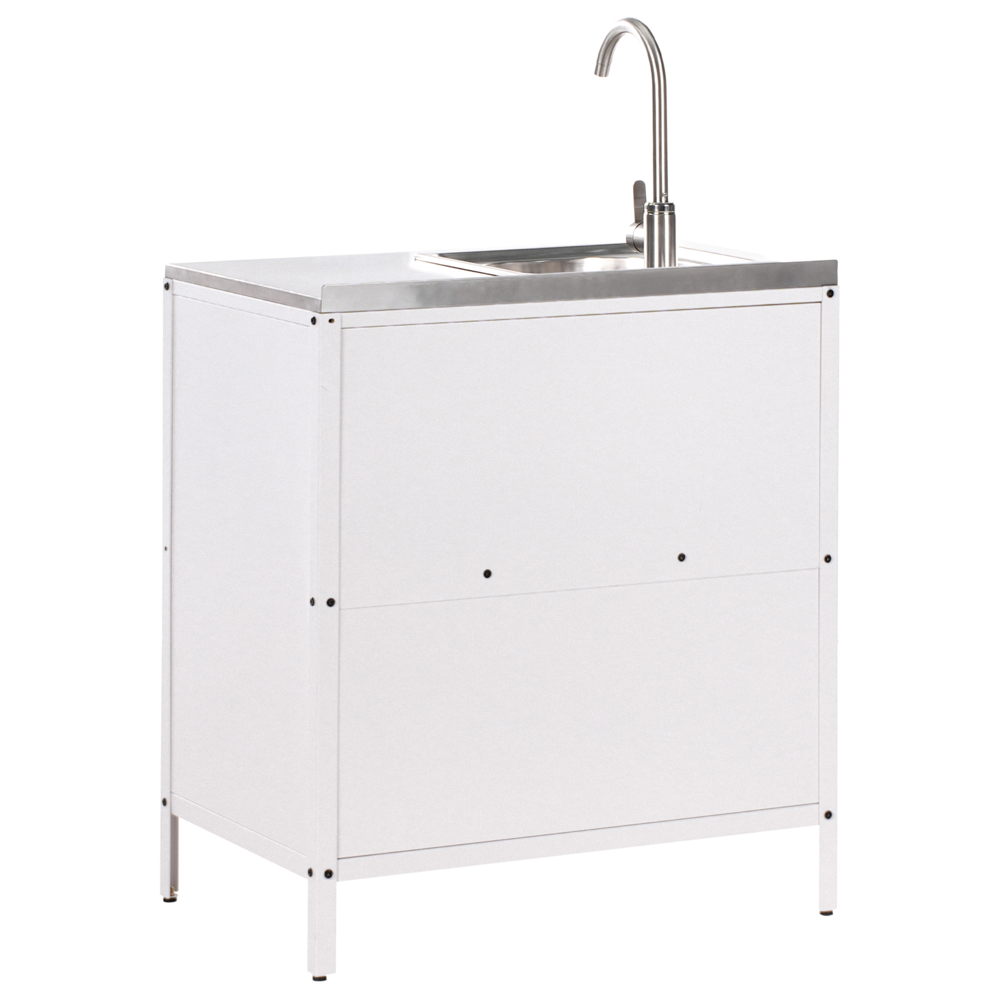 Set cucina da esterno 4 elementi in acciaio inox bianco 2 armadietti da cucina 2 console portaoggetti con lavello cucina da esterno