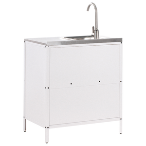 Set cucina da esterno 4 elementi in acciaio inox bianco 2 armadietti da cucina 2 console portaoggetti con lavello cucina da esterno