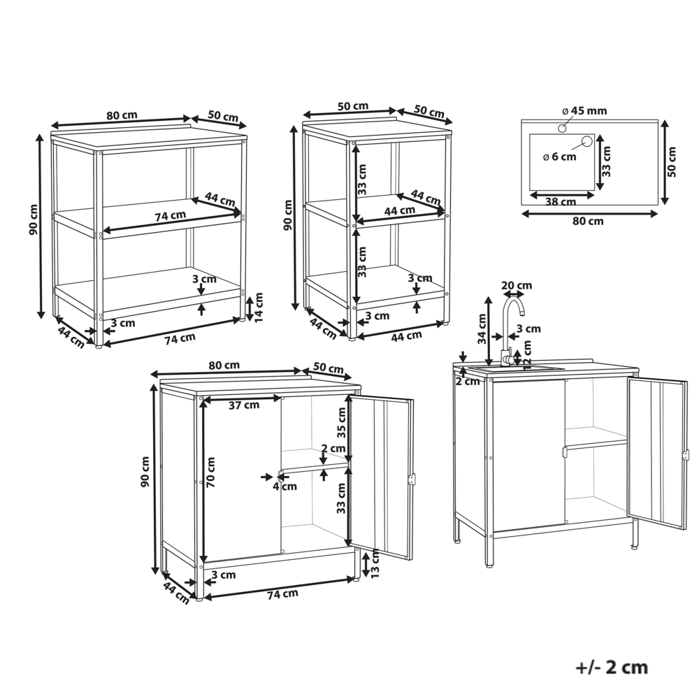 Set cucina da esterno 4 elementi in acciaio inox bianco 2 armadietti da cucina 2 console portaoggetti con lavello cucina da esterno