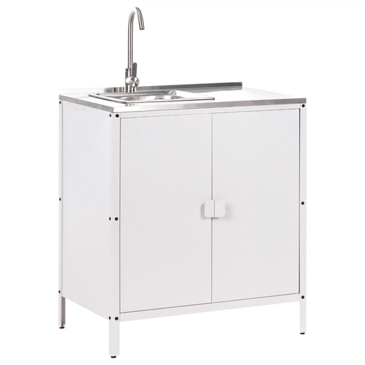 Set di cucina da esterno composto 3 elementi in acciaio bianco 2 armadietti con lavello leva singola cucina da esterno