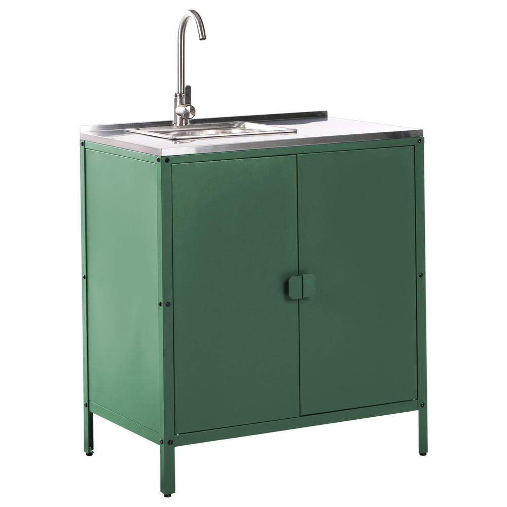 Set di cucina da esterno 2 elementi in acciaio inox verde 2 armadietto e lavello a leva cucina esterna