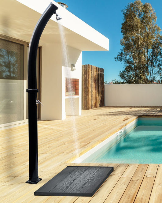 Doccia miscelatore da esterno in acciaio inox nero con funzione pioggia alimentato ad energia solare Giardino moderno