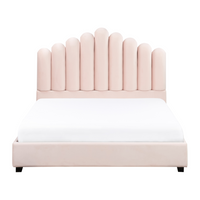 Letto matrimoniale velluto rosa 140 x 200 cm testata alta a conchiglia stile retrò