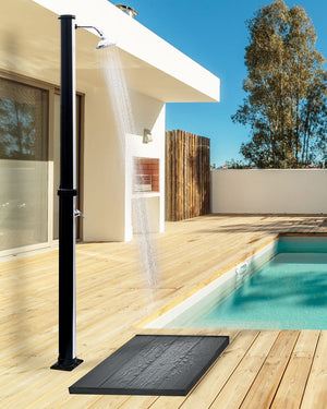 Set doccia miscelatore da esterno in PVC nero e argento con funzione pioggia alimentato ad energia solare Giardino moderno