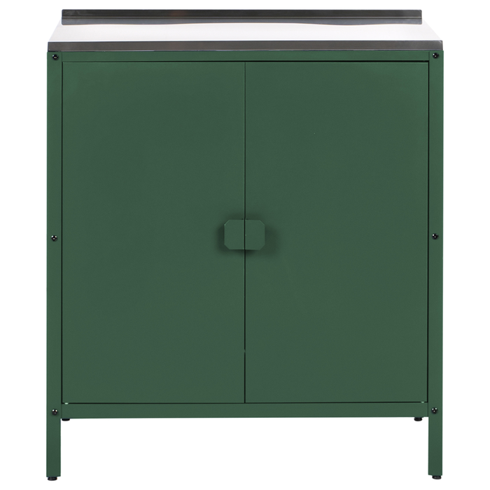 Set cucina da esterno 4 elementi in acciaio inox verde 2 armadietti da cucina 2 console portaoggetti con lavello cucina da esterno