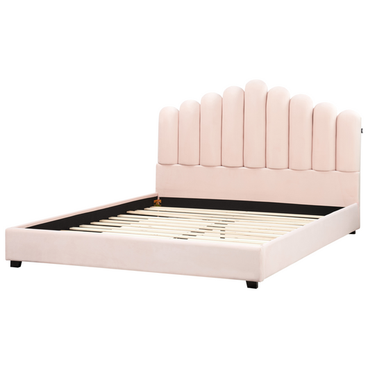 Letto matrimoniale velluto rosa 180 x 200 cm testata alta a conchiglia stile retrò