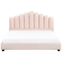 Letto matrimoniale velluto rosa 180 x 200 cm testata alta a conchiglia stile retrò