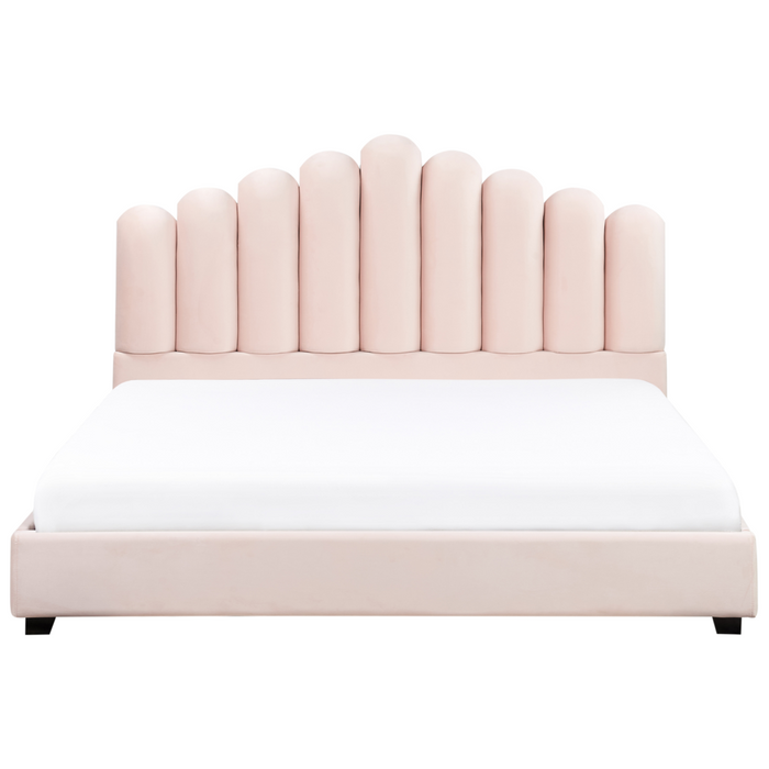 Letto matrimoniale velluto rosa 180 x 200 cm testata alta a conchiglia stile retrò