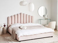 Letto matrimoniale ad acqua in velluto rosa pastello 180 x 200 cm testata alta a conchiglia stile classico retrò