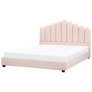 Letto matrimoniale ad acqua in velluto rosa pastello 180 x 200 cm testata alta a conchiglia stile classico retrò