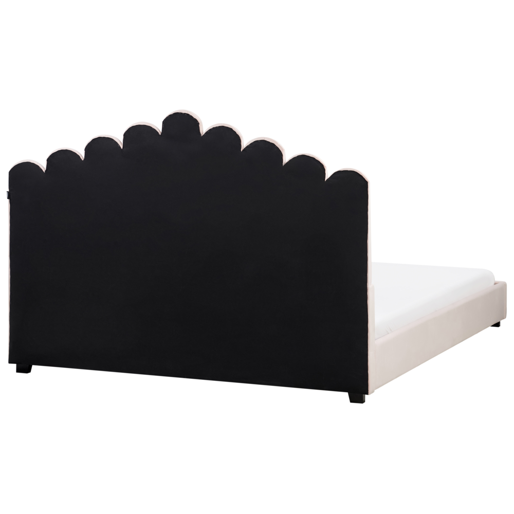 Letto matrimoniale ad acqua in velluto rosa pastello 180 x 200 cm testata alta a conchiglia stile classico retrò