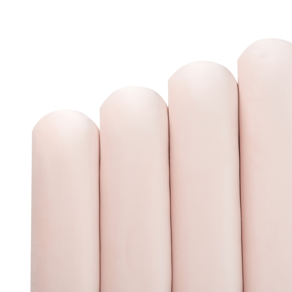 Letto matrimoniale ad acqua in velluto rosa pastello 180 x 200 cm testata alta a conchiglia stile classico retrò