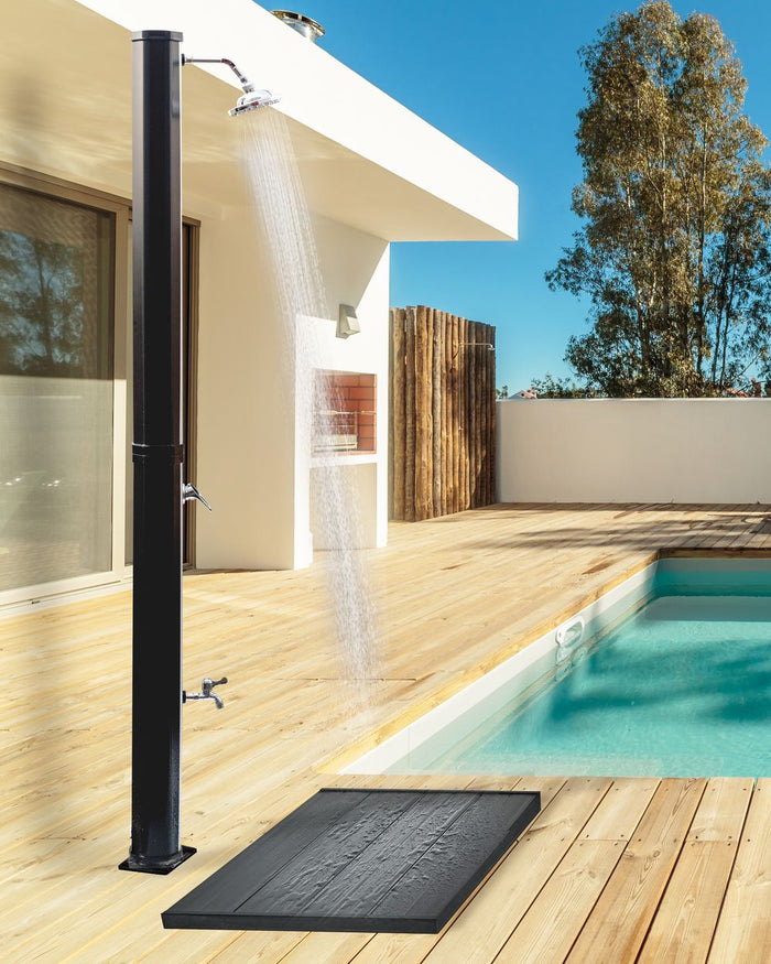 Set doccia miscelatore da esterno in PVC nero e argento con funzione pioggia alimentato ad energia solare Giardino moderno