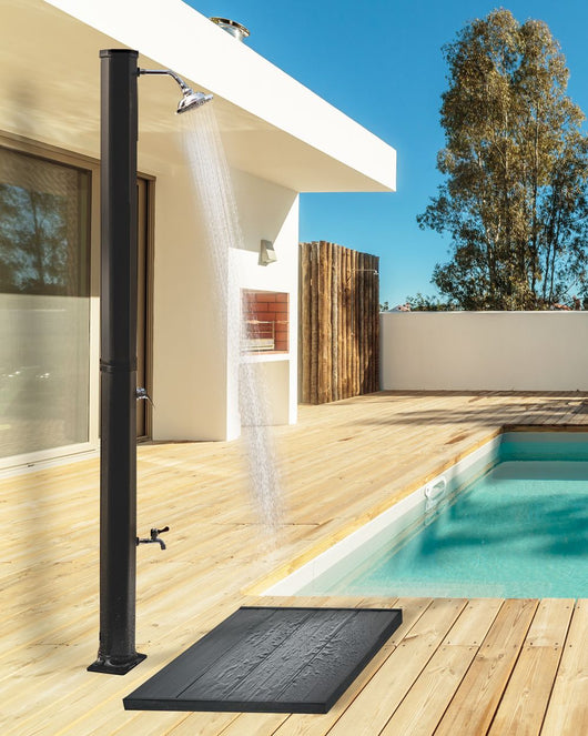 Set doccia miscelatore da esterno in PVC nero con funzione pioggia alimentato ad energia solare Giardino moderno