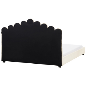 Letto matrimoniale ad acqua in velluto bianco sporco 180 x 200 cm testata alta a conchiglia stile classico retrò