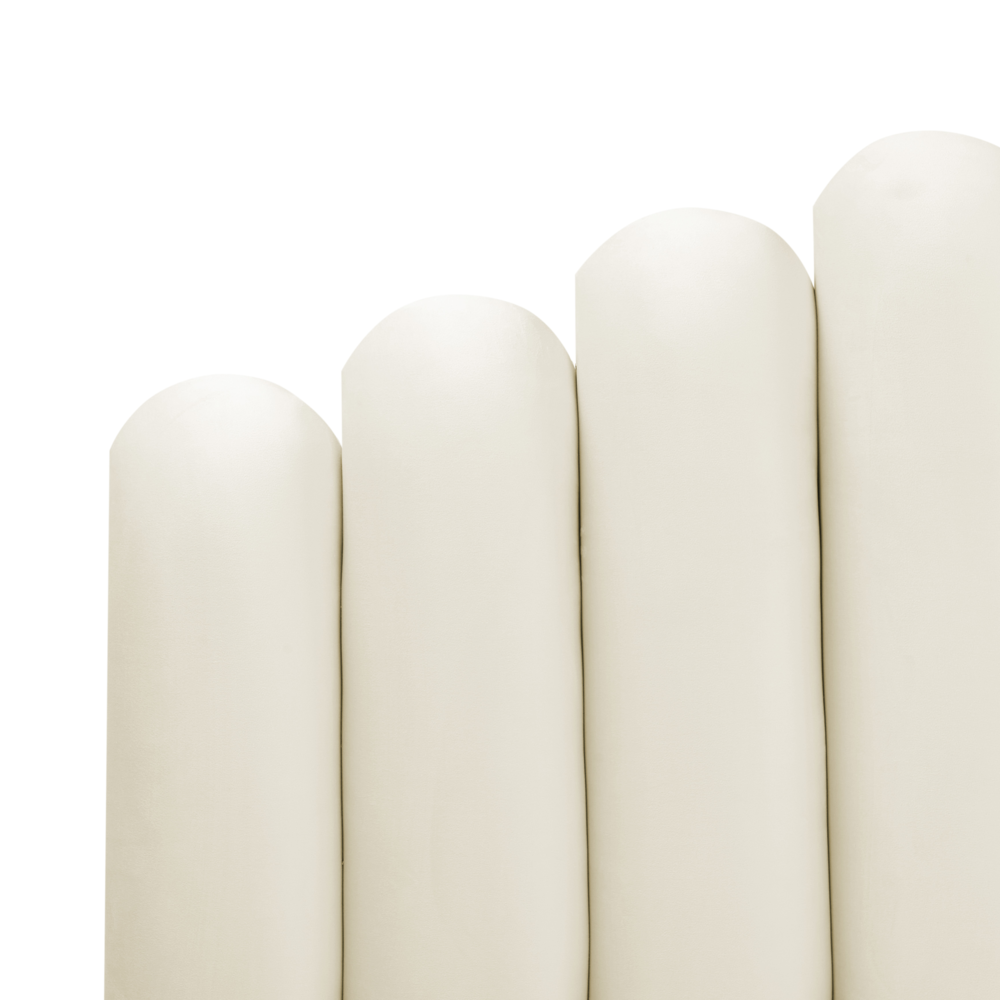 Letto matrimoniale ad acqua in velluto bianco sporco 180 x 200 cm testata alta a conchiglia stile classico retrò