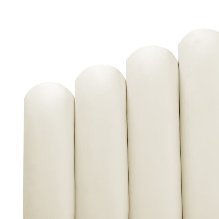 Letto matrimoniale ad acqua in velluto bianco sporco 180 x 200 cm testata alta a conchiglia stile classico retrò