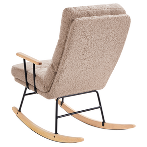 Sedia a dondolo Rivestimento in Boucle beige sporco Gambe in legno e gomma Schienale reclinabile Soggiorno