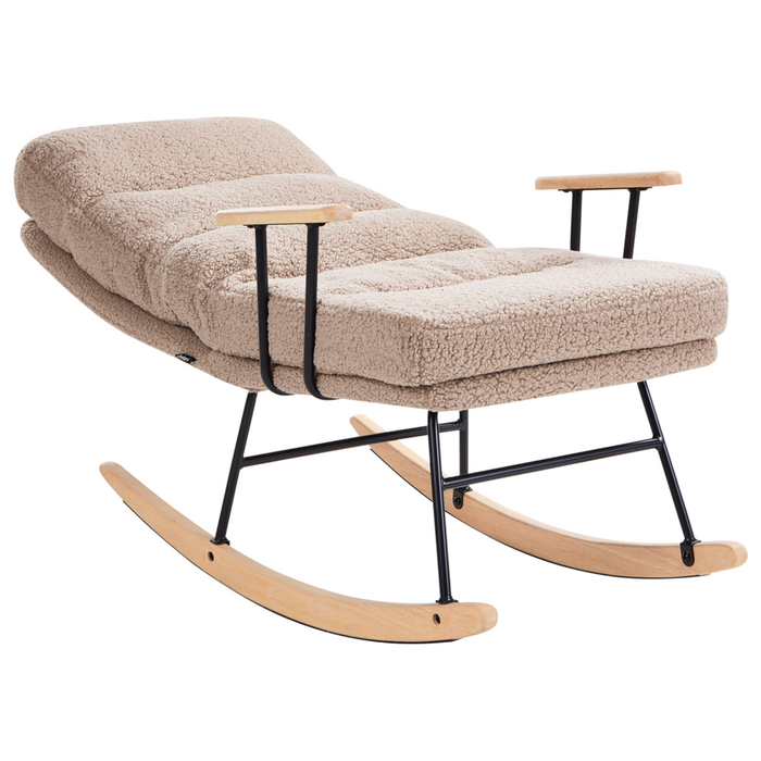 Sedia a dondolo Rivestimento in Boucle beige sporco Gambe in legno e gomma Schienale reclinabile Soggiorno