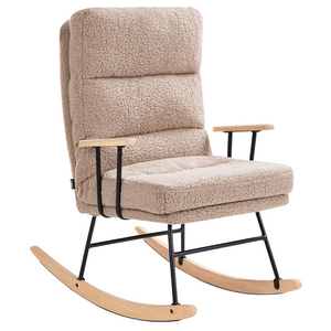 Sedia a dondolo Rivestimento in Boucle beige sporco Gambe in legno e gomma Schienale reclinabile Soggiorno