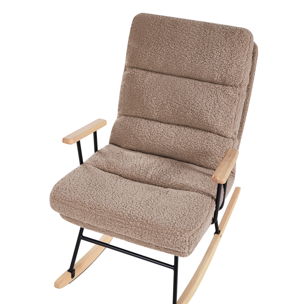 Sedia a dondolo Rivestimento in Boucle beige sporco Gambe in legno e gomma Schienale reclinabile Soggiorno