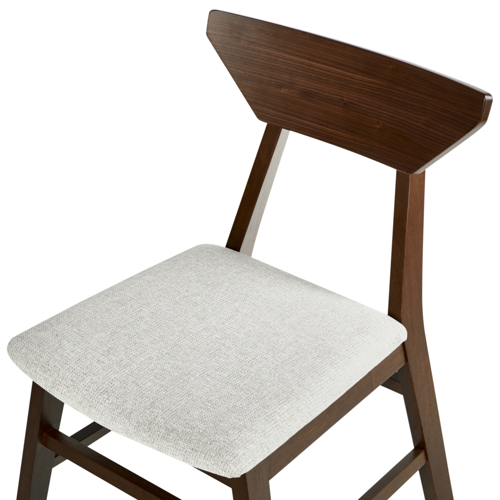 Set di 2 sedie da pranzo Marrone scuro e beige Schienale in legno di gomma poliestere e telaio Seduta imbottita Sala da pranzo Cucina